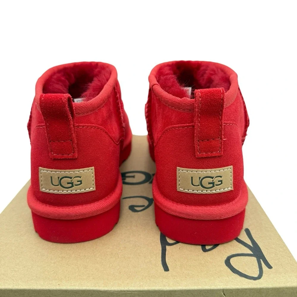 UGG Classic Ultra Mini Samba Red Suede Fur Comfort Womens Boots SZ US 9 NIB Read